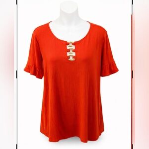 AGB Blouse Large Orange Gold Detail
Keyhole Top Chic Flowy